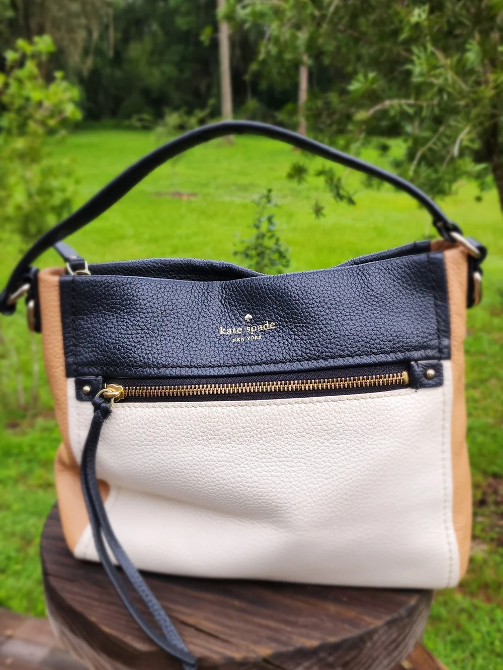 kate spade Black, White & Tan Colorblock Leather Shoulder Bag